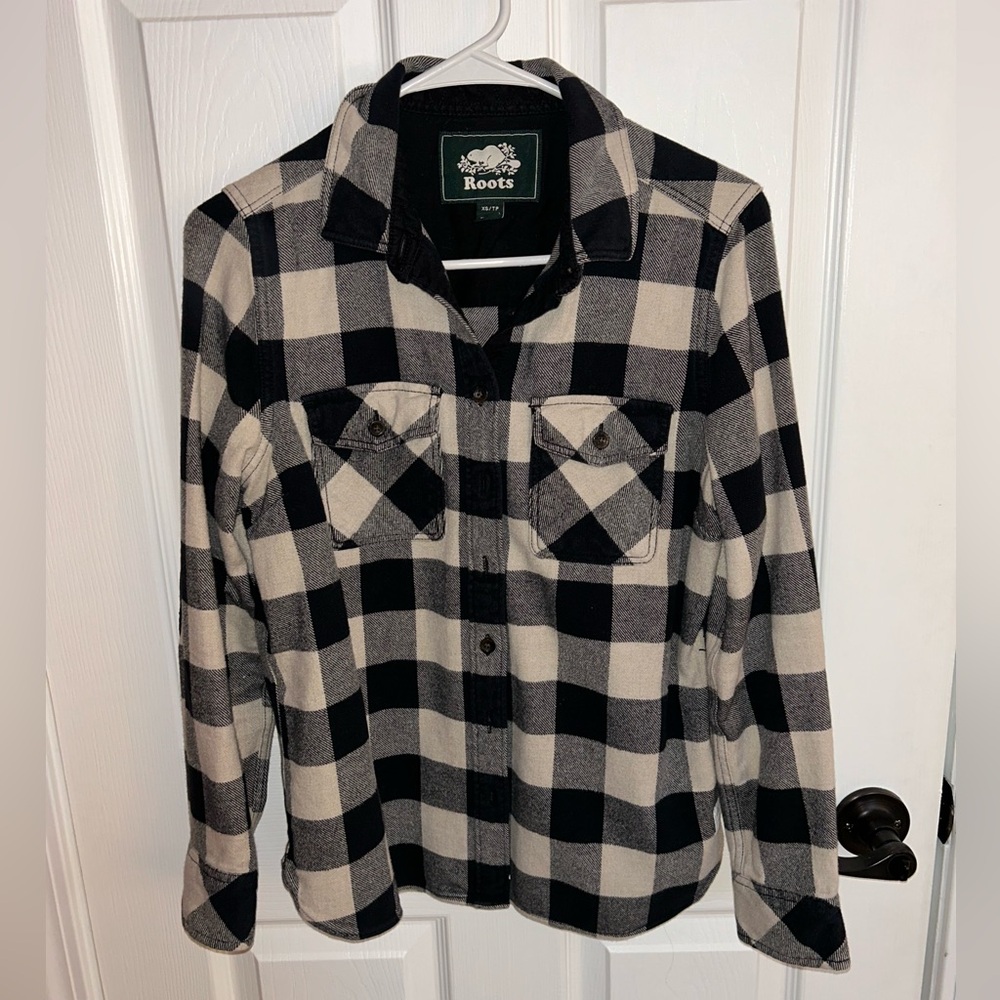 Roots Black and Cream Plaid Shirt